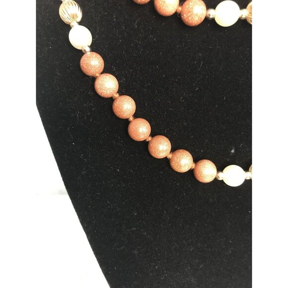 Goldstone & Faux Pearl Double-Strand Necklace With Gold-Tone Accents - Picture 3 of 7